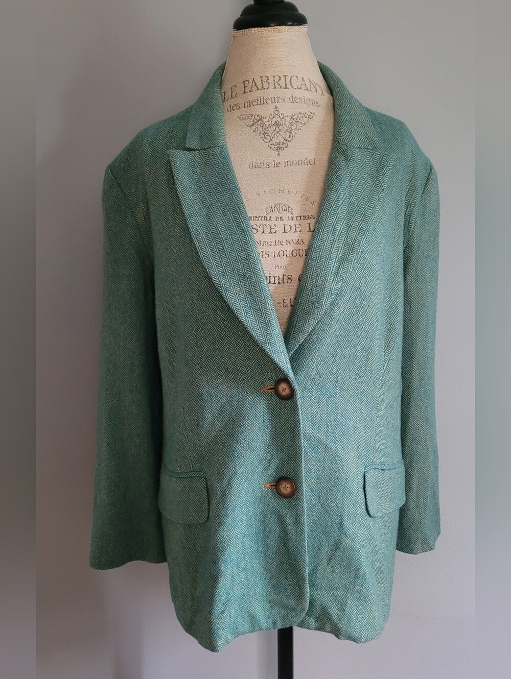 Sundance Wool Teal Blazer with Brown Buttons, XL